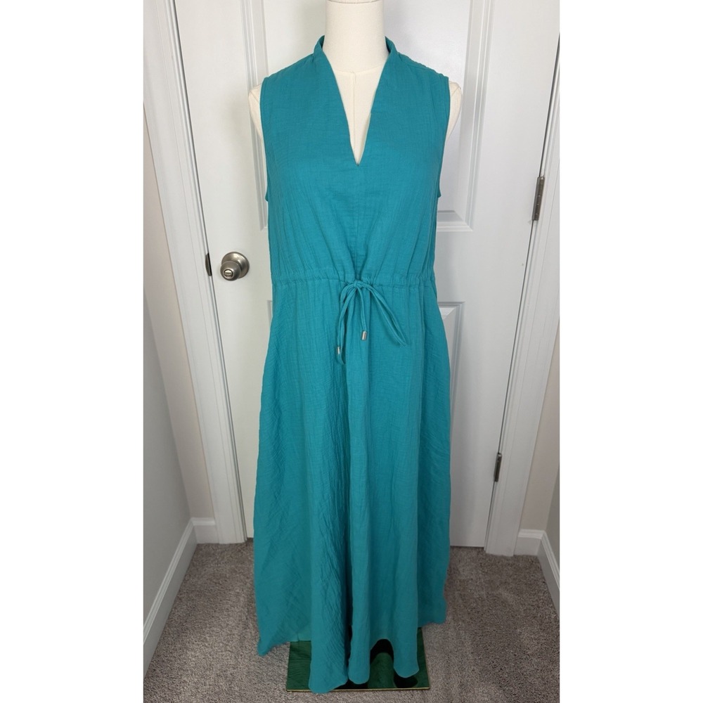 Chico's Sleeveless Teal Maxi Gauze Dress Size 1 Medium Beach Coastal